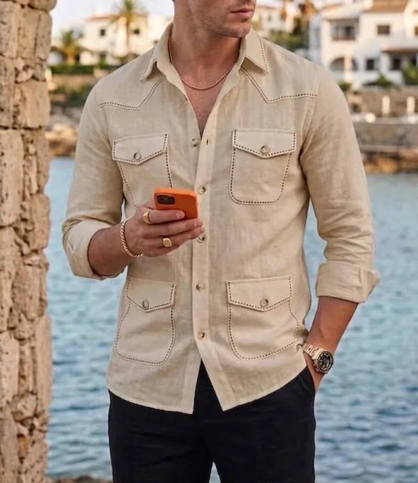 Beige_Safari_Shirt_–_Pick_Stitched_with_Multi_Pockets_by_Italian_Vega®