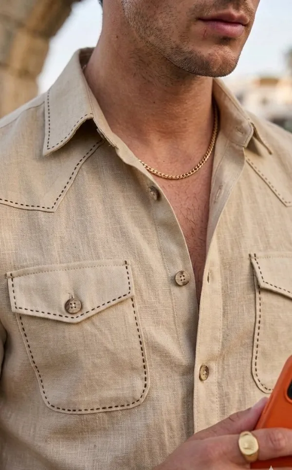 Beige_Safari_Shirt_–_Pick_Stitched_with_Multi_Pockets_by_Italian_Vega®