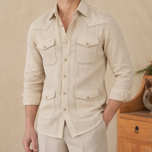 Beige_Safari_Shirt_–_Pick_Stitched_with_Multi_Pockets_by_Italian_Vega®