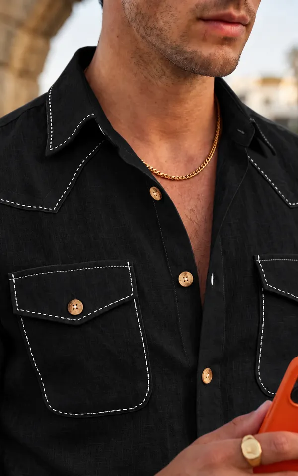 Black_Safari_Shirt_–_Pick_Stitched_with_Multi_Pockets_by_Italian_Vega®