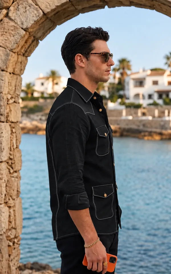 Black_Safari_Shirt_–_Pick_Stitched_with_Multi_Pockets_by_Italian_Vega®