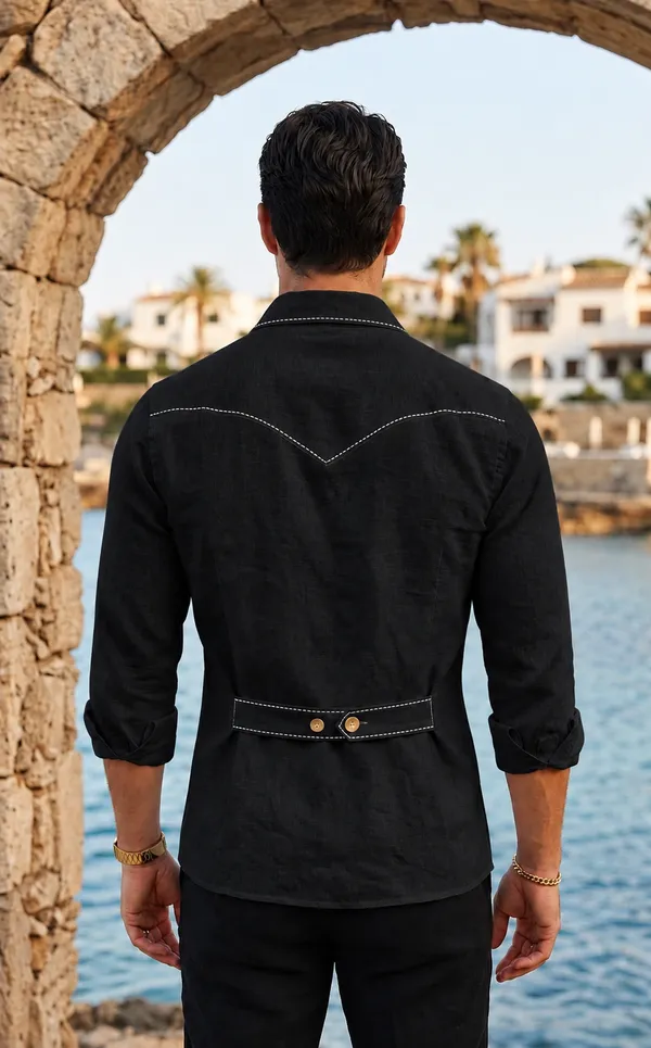 Black_Safari_Shirt_–_Pick_Stitched_with_Multi_Pockets_by_Italian_Vega®