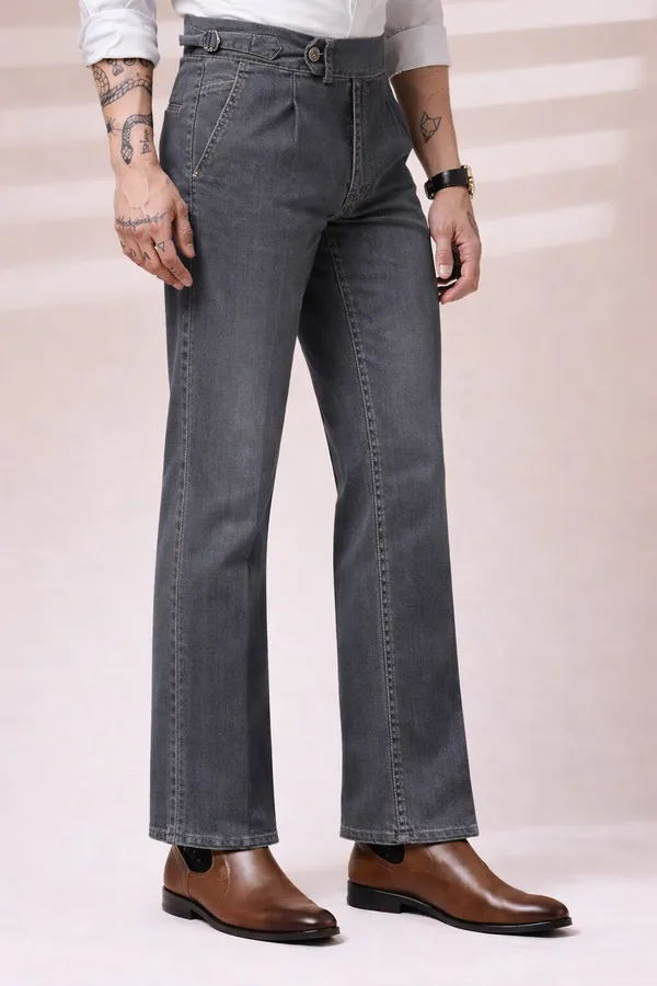Anthracite_Denim_Elegant_Boot_Cut_Gurkha_Trousers_For_Men