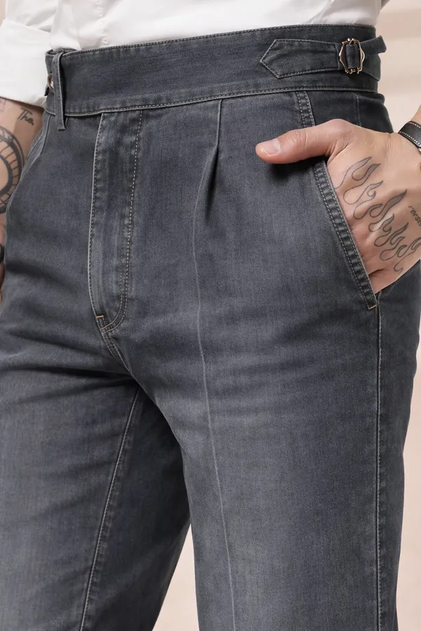 Anthracite_Denim_Elegant_Boot_Cut_Gurkha_Trousers_For_Men