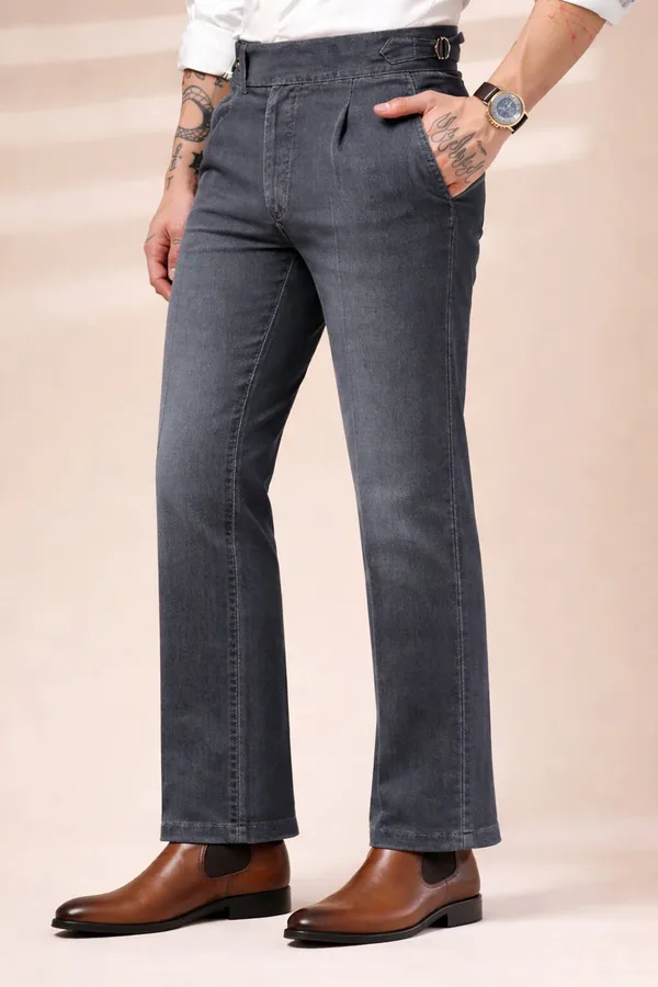 Anthracite_Denim_Elegant_Boot_Cut_Gurkha_Trousers_For_Men