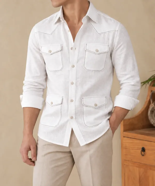 White_Safari_Shirt_–_Pick_Stitched_with_Multi_Pockets_by_Italian_Vega