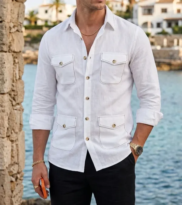 White_Safari_Shirt_–_Pick_Stitched_with_Multi_Pockets_by_Italian_Vega