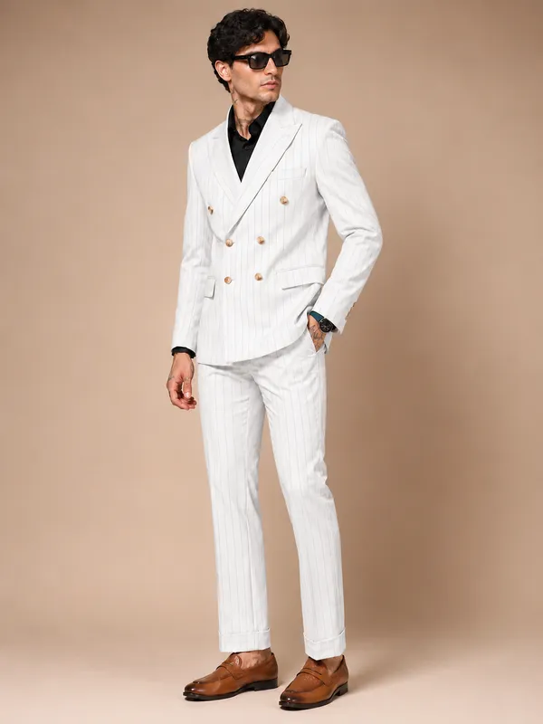 White_Stripe_Double_Breasted_2_Piece_Suit_For_Men