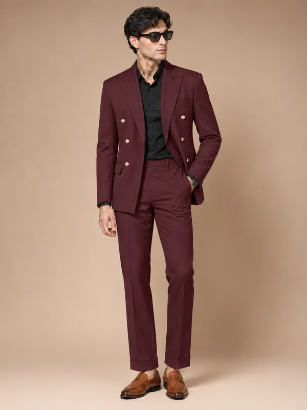 Wine_Double_Breasted_2_Piece_Suit_For_Men