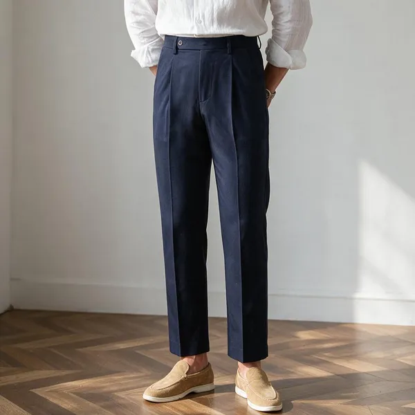 Navy_Polyester_Cotton_Pleated_Trousers_For_Men