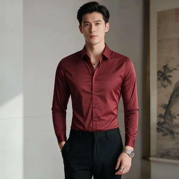 Wine_Satin_Relaxed_Fit_Shirt_For_Men