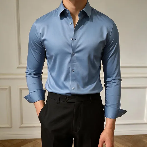 Greyish_Blue_Satin_Slim_Fit_Shirt_For_Men