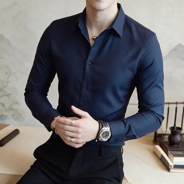 Navy_Cotton_Satin_Shirt_For_Men