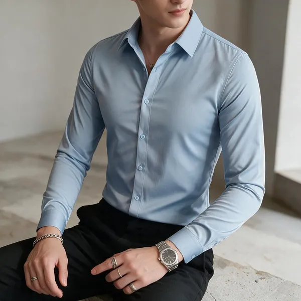 Sky_Blue_Cotton_Satin_Shirt_For_Men