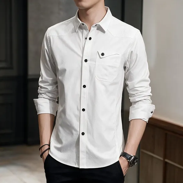 White_Cotton_Stand_Collar_Shirt_For_Men
