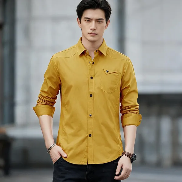 Mustard_Cotton_Stand_Collar_Shirt_For_Men