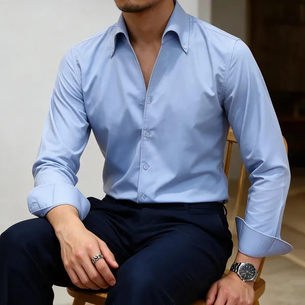 Powder_Blue_Cotton_Button-Down_Shirt_For_Men
