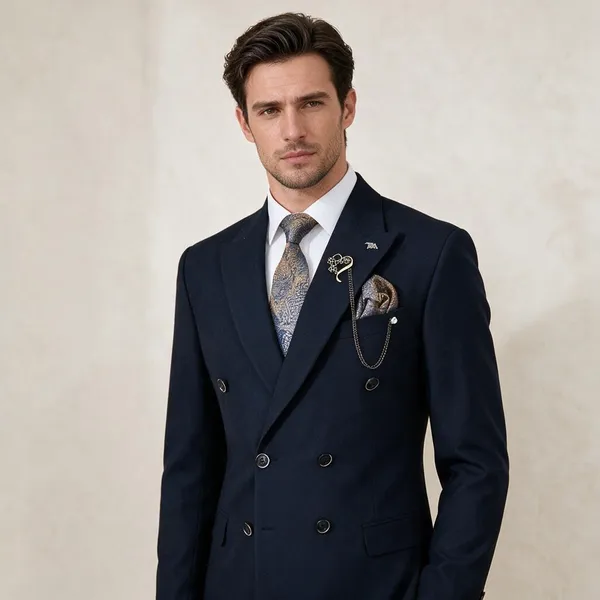 Navy_Terry_Cotton_Double_Breasted_2_Piece_Suit_For_Men
