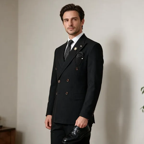 Black_Terry_Cotton_Double_Breasted_2_Piece_Suit_For_Men