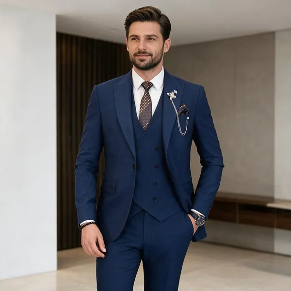 Royal_Blue_Terry_Cotton_Single_Breasted_3_Piece_Suit_For_Men