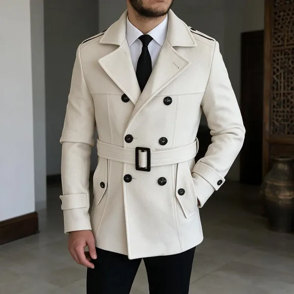Beige_Tweed_Double-Breasted_Overcoat_For_Men