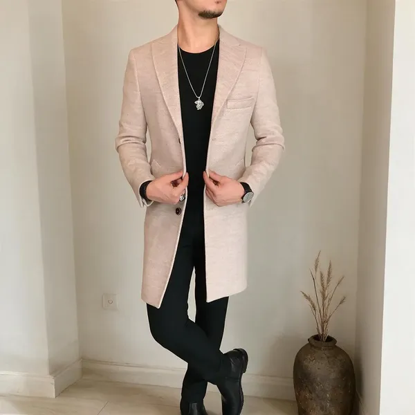 Beige_Tweed_Double_Breasted_Overcoat_For_Men