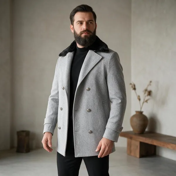 Ash_Grey_Tweed_Double_Breasted_Overcoat_For_Men