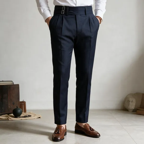 Navy_Striped_Viscose_Slim_Fit_Double_Buckle_Gurkha_Pants_For_Men