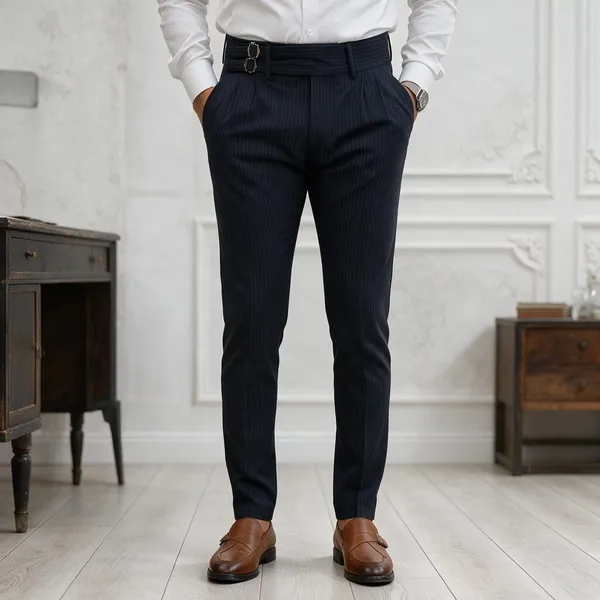 Black_Striped_Viscose_Double_Buckle_Gurkha_Pants_For_Men