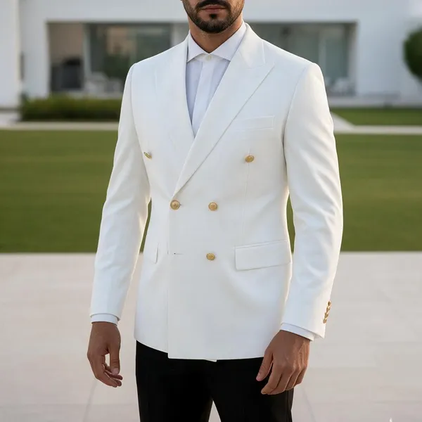 White_Terry_Cotton_Slim_Double_Breasted_Blazer_For_Men