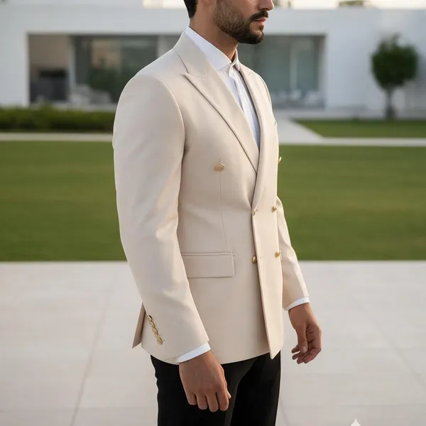 Beige_Terry_Cotton_Slim_Double_Breasted_Blazer_For_Men
