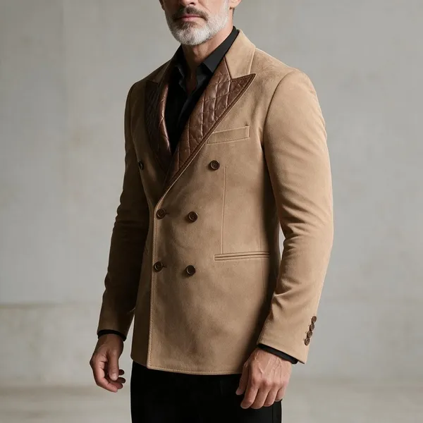 Beige_Suede_Double-Breasted_Blazer_For_Men