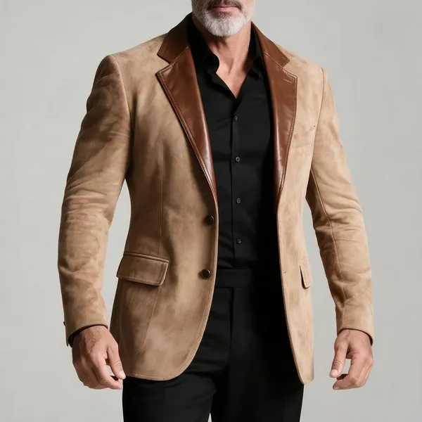 Beige_Suede_Single_Breasted_Blazer_For_Men