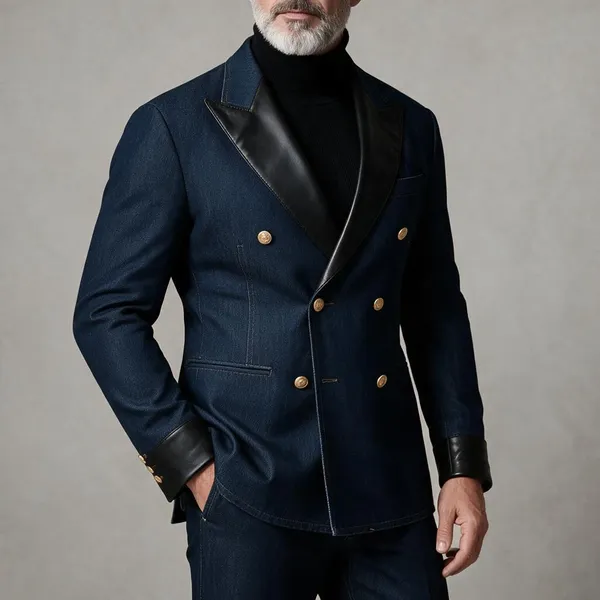 Navy_Blue_Denim_Pu_Leather_Lapel_Blazer_For_Men