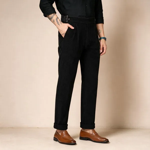 Black_Corduroy_Boot_Cut_Classic_Buckle_Gurkha_Trousers_For_Men