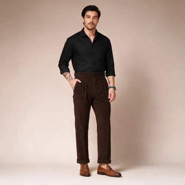 Brown_Corduroy_Boot_Cut_Gurkha_Pants_For_Men