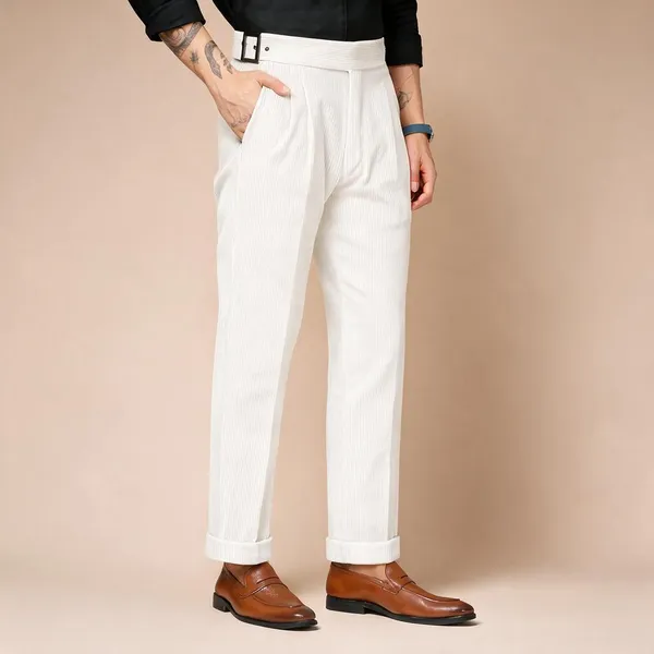 Snow_White_Corduroy_Classic_Buckle_Gurkha_Pants_For_Men