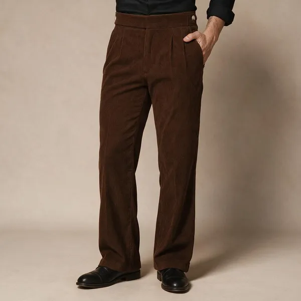 Brown_Corduroy_Boot_Cut_Classic_Button_Gurkha_Pants_For_Men