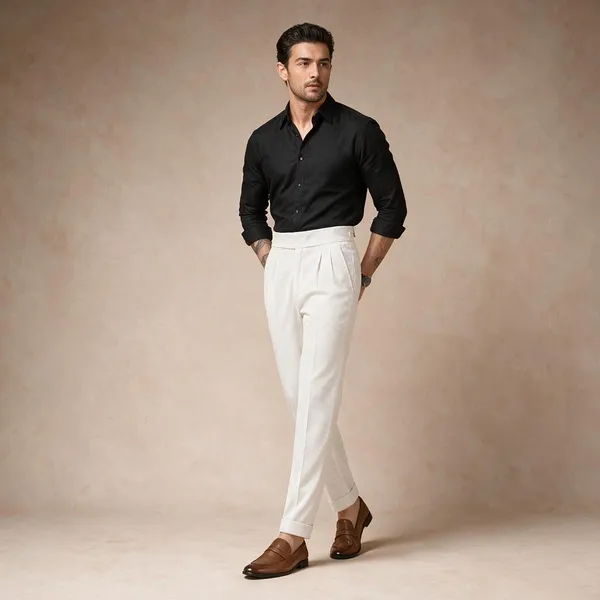 Snow_White_Corduroy_Boot_Cut_Classic_Button_Gurkha_Pants_For_Men
