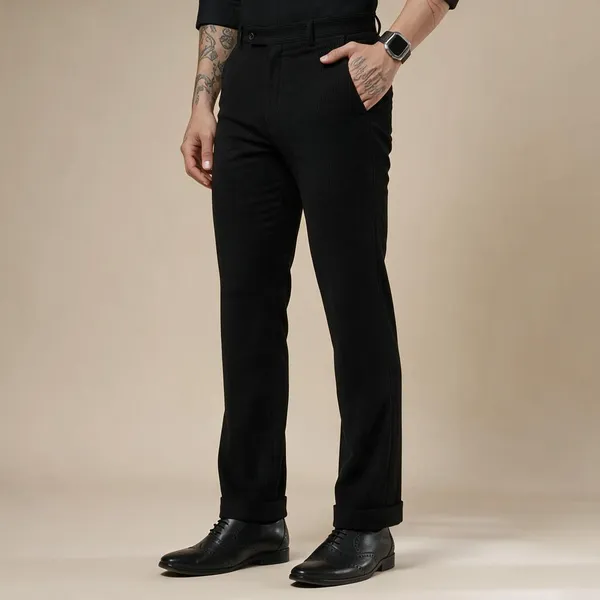 Black_Corduroy_Boot_Cut_Pleated_Formal_Pants_For_Men