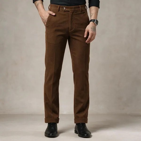 Brown_Corduroy_Boot_Cut_Pleated_Formal_Pants_For_Men