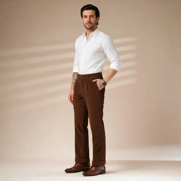 Brown_Corduroy_Boot_Cut_Gurkha_Trousers_For_Men