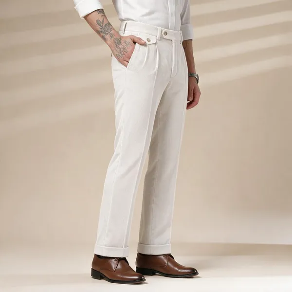 Snow_White_Corduroy_Signature_Flap_Boot_Cut_Gurkha_Pants_For_Men