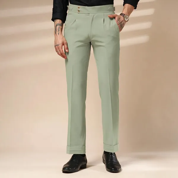 Lime_Polyester_Stretch_Buttoned_Gurkha_Pants_For_Men