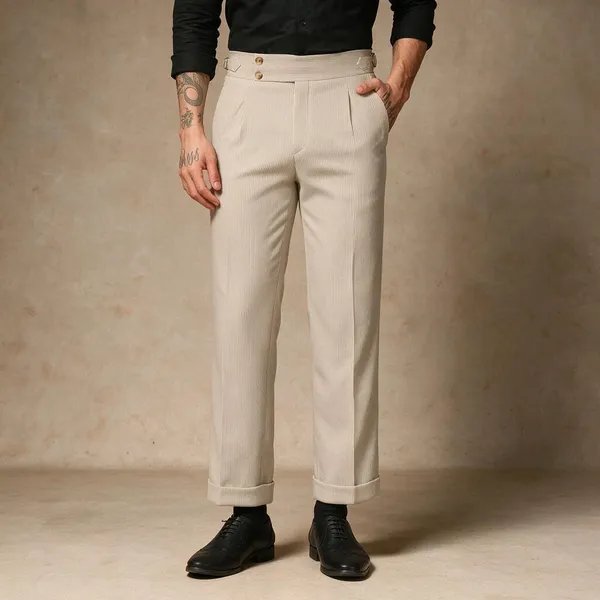 Beige_Corduroy_Boot_Cut_Buttoned_Gurkha_Pants_For_Men