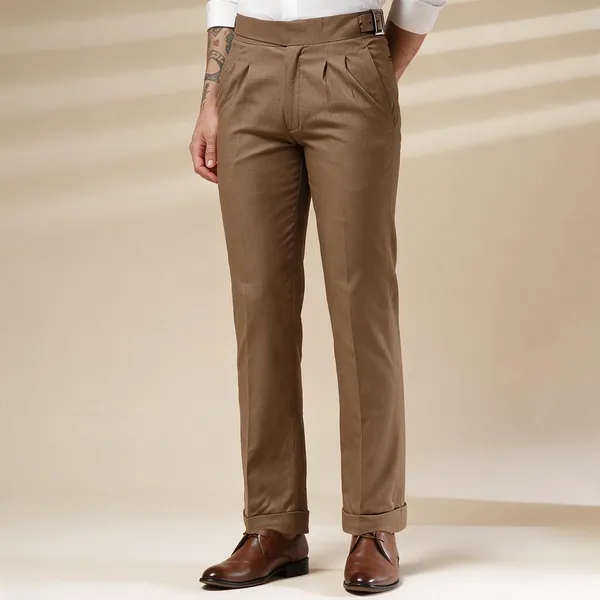 Khaki_Linen_Boot_Cut_Gurkha_Pants_For_Men