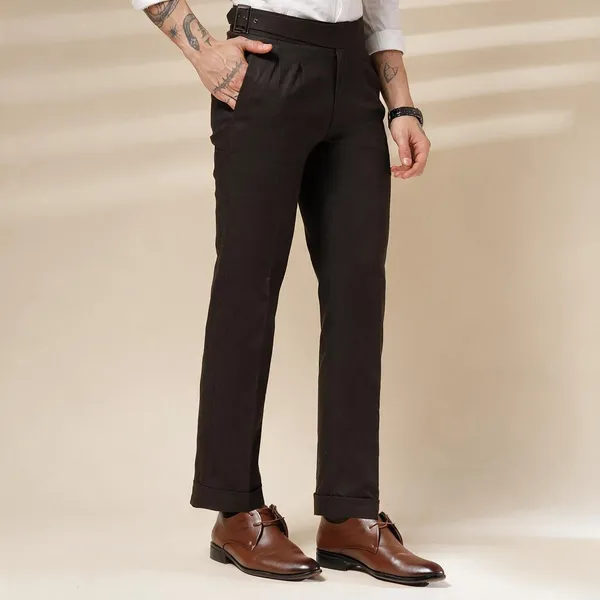 Brown_Linen_Boot_Cut_Gurkha_Trousers_For_Men