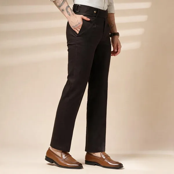 Brown_Linen_Boot_Cut_Oxford_Gurkha_Pants_For_Men