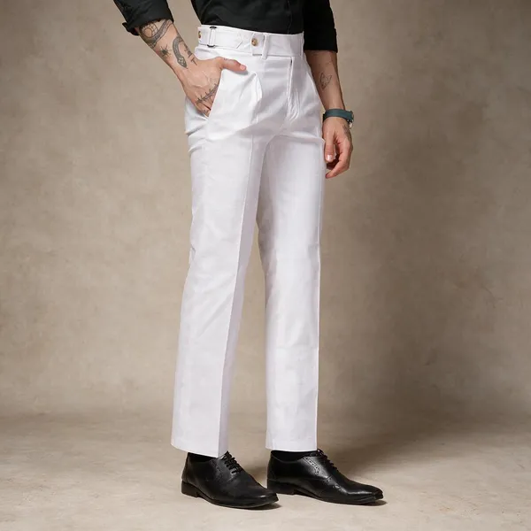 White_Linen_Boot_Cut_Gurkha_Pants_For_Men