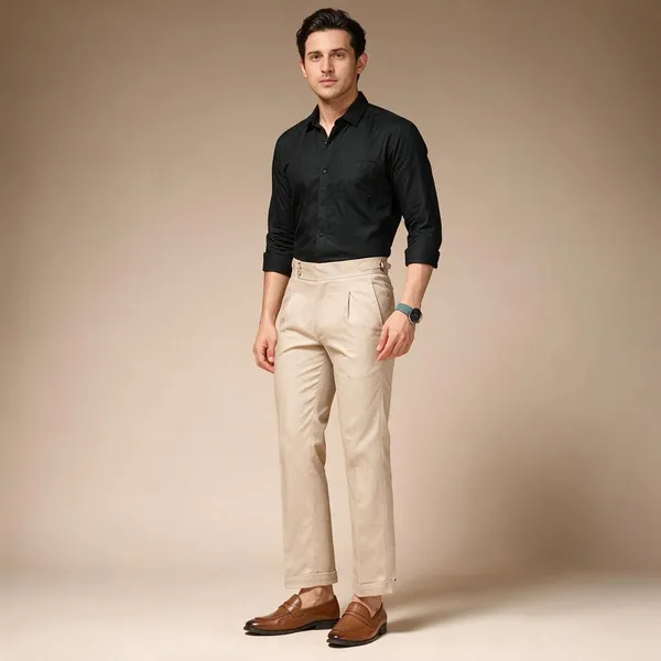 Beige_Linen_Boot_Cut_Signature_Buttoned_Gurkha_Pants_For_Men